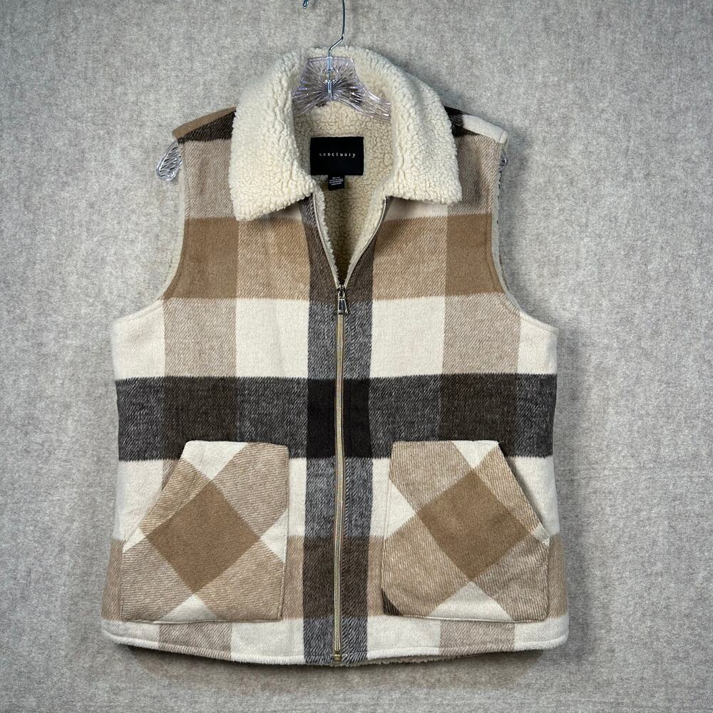 Sanctuary | Women’s Plaid Mixed Media Sherpa Lined Full Zip Vest -